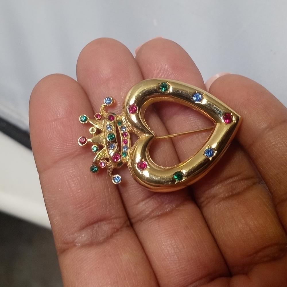 VINTAGE Rhinestones Heart‎ Pin Brooch - Picture 2 of 3